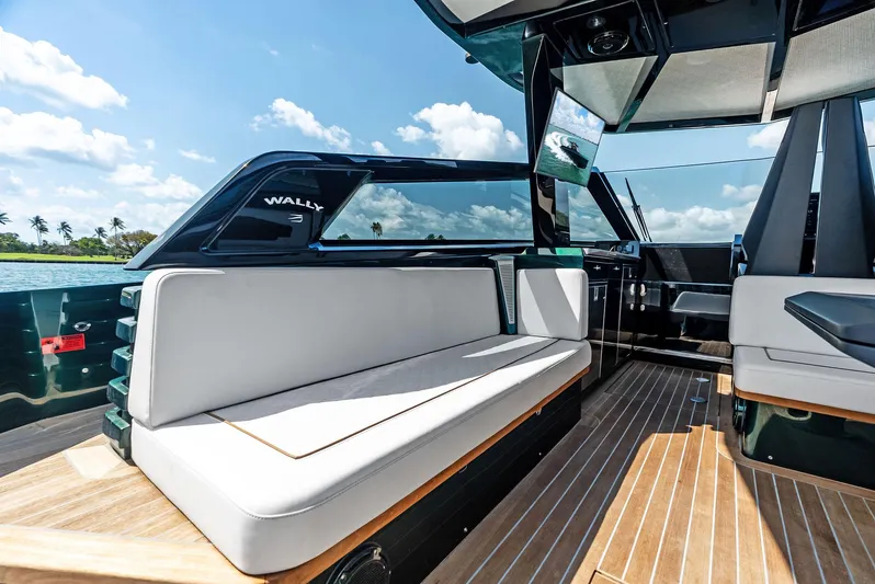 Green Eyes Yacht Photos Pics 2023 Wally Wallytender 43X luxury yacht interior with sleek seating and modern design.