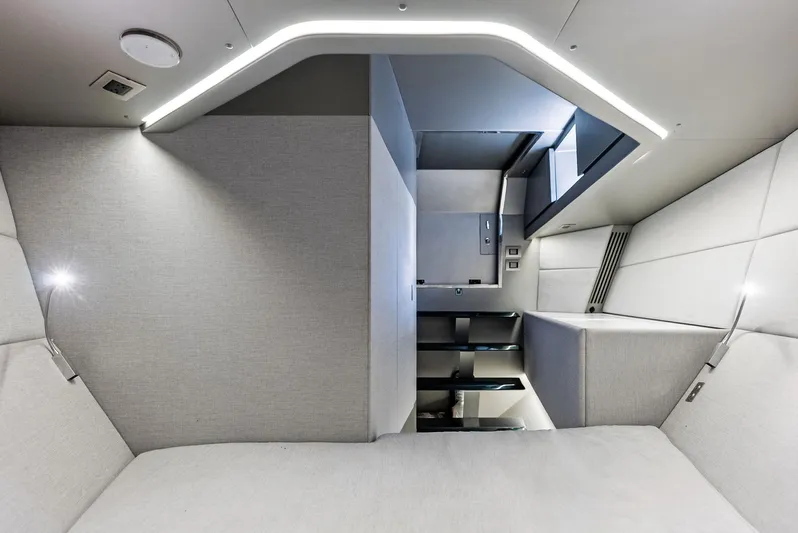 Green Eyes Yacht Photos Pics 2023 Wally Wallytender 43X interior with modern design and sleek lighting.