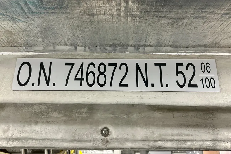  Yacht Photos Pics Hull identification number on Absolute 72 FLY yacht, model year 2016.