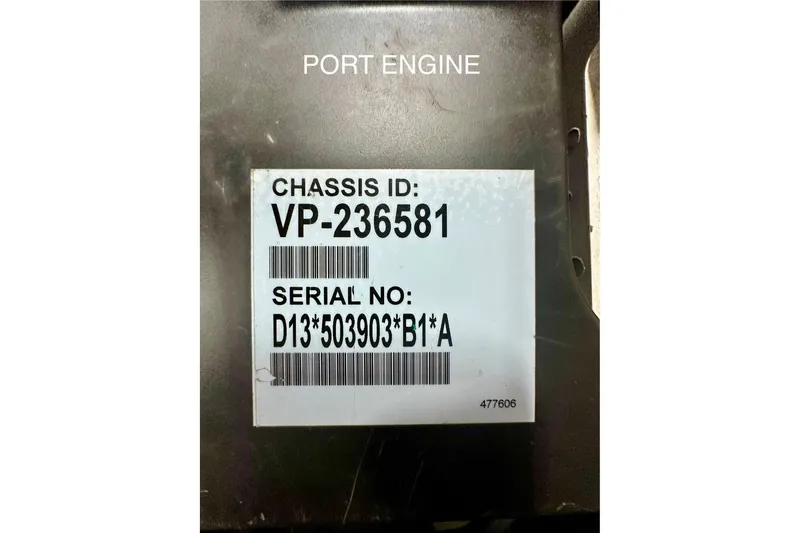  Yacht Photos Pics Chassis ID and serial number label on Absolute 72 FLY 2016 port engine.