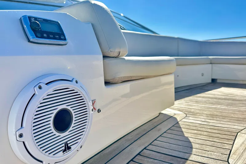  Yacht Photos Pics Luxurious Absolute 72 FLY yacht deck with speaker and seating, 2016 model.