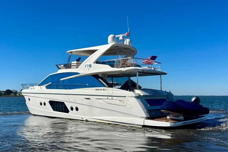  Yacht Photos Pics Luxury Absolute 72 FLY yacht from 2016 cruising on open water.