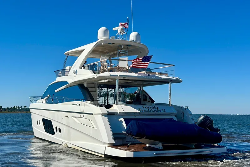  Yacht Photos Pics Luxury Absolute 72 FLY yacht from 2016 cruising on open water.