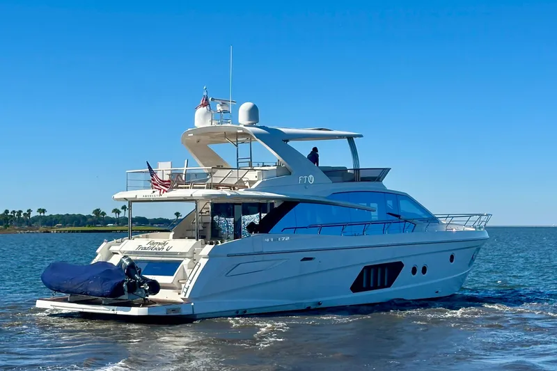  Yacht Photos Pics Luxury Absolute 72 FLY yacht cruising on open water, 2016 model.
