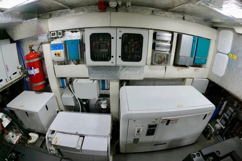  Yacht Photos Pics Engine room of 2016 Absolute 72 FLY yacht with Kohler generator and control panels.