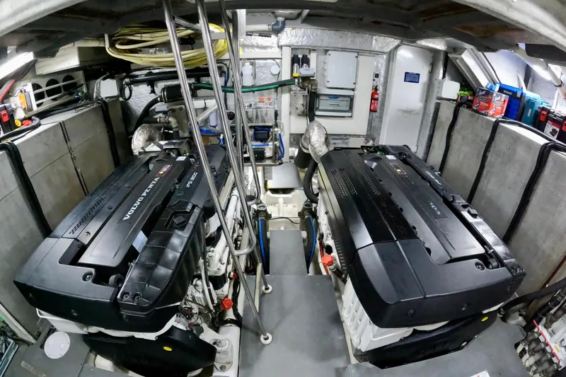  Yacht Photos Pics Engine room of 2016 Absolute 72 FLY yacht with dual Volvo Penta engines.