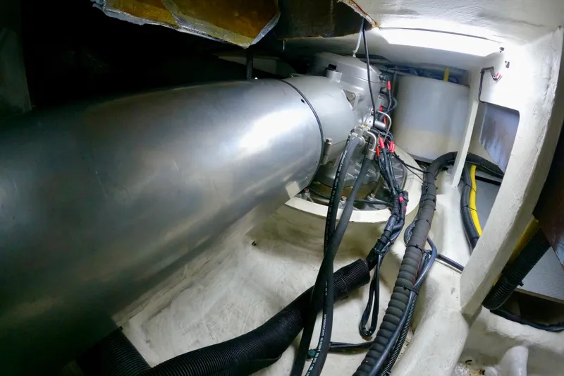  Yacht Photos Pics Engine room of 2016 Absolute 72 FLY yacht with visible machinery and cables.