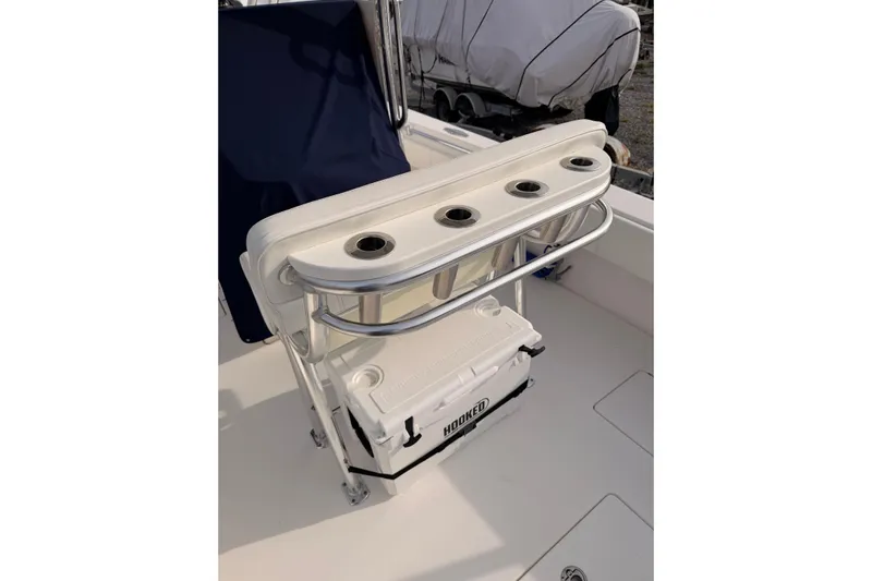  Yacht Photos Pics Boat seating with rod holders and cooler on Contender vessel.