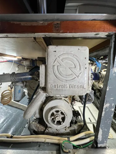  Yacht Photos Pics 1985 Bertram 46 Convertible engine compartment with Detroit Diesel engine.