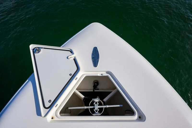Baker Acted Yacht Photos Pics Contender 35ST 2020 boat anchor compartment open on calm water.