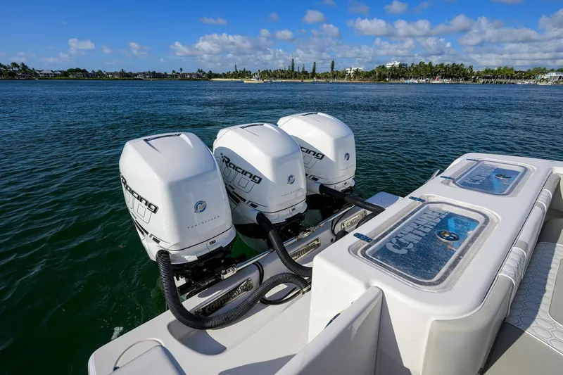 Baker Acted Yacht Photos Pics 2020 Contender 35ST boat with triple Mercury Racing engines on the water.
