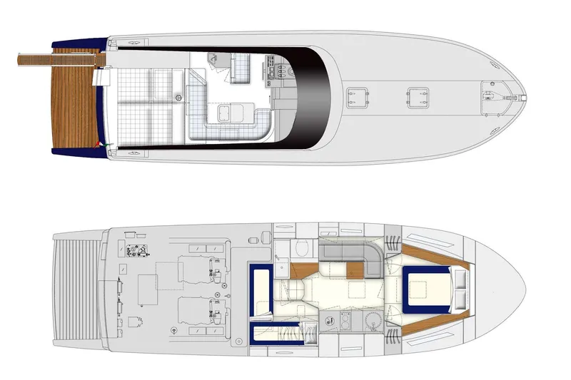  Yacht Photos Pics Floor plan of a 2021 Itama 45 S yacht, showcasing interior and deck layout.