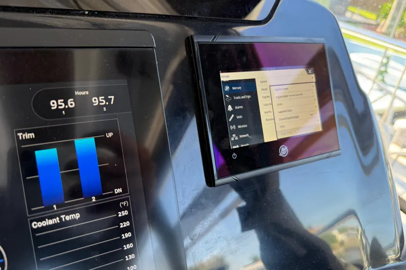  Yacht Photos Pics Control panel of 2022 Beneteau Antares 9 boat displaying engine data and settings.