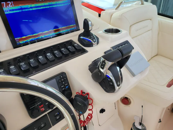  Yacht Photos Pics Control panel of 2022 Grady-White Express 370 boat with navigation and communication equipment.