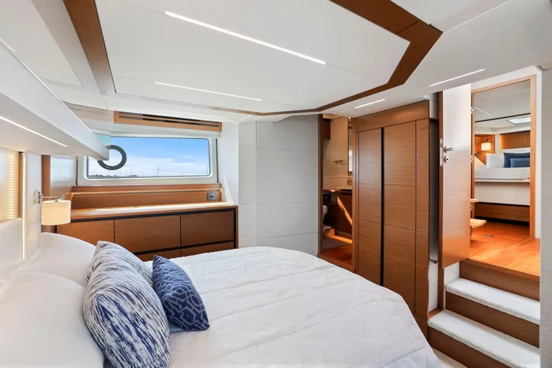 Seeker Yacht Photos Pics Luxurious interior of 2023 Tiara Yachts C49 Coupe with modern design and elegant furnishings.