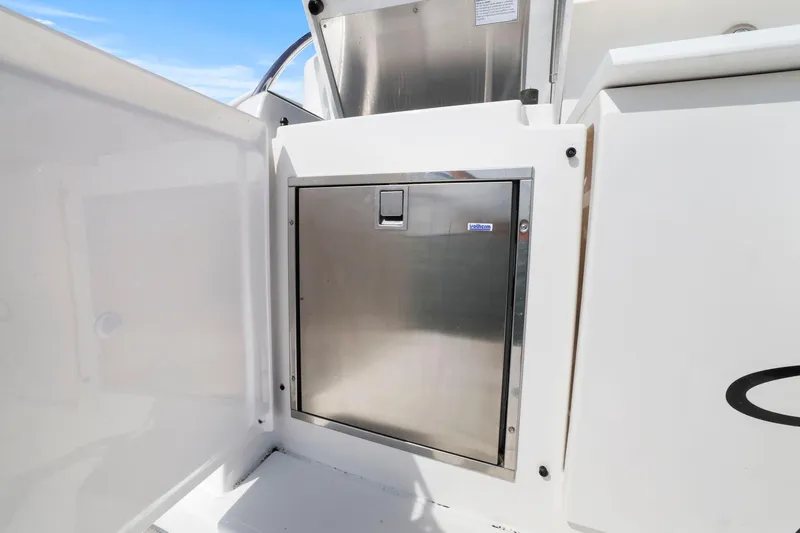 Seeker Yacht Photos Pics Stainless steel compartment on 2023 Tiara Yachts C49 Coupe, exterior view.
