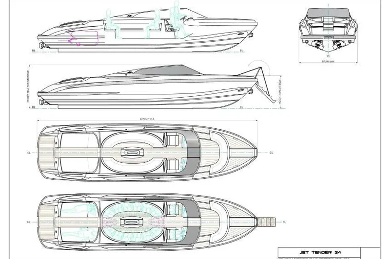 2021 Riva 56 Rivale &ldquo;grey&rdquo; Yacht Photos Pics Blueprint of 2021 Riva 56 yacht, showcasing side and top views with detailed design elements.