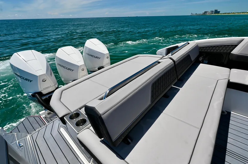  Yacht Photos Pics 2025 Cobalt R33 Outboard boat with Mercury engines on open water.