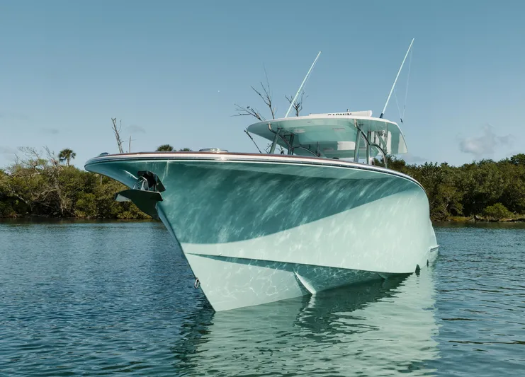  Yacht Photos Pics 2025 Mag Bay 43 CC boat on calm water.