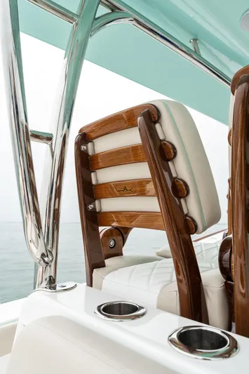  Yacht Photos Pics 2025 Mag Bay 43 CC boat with luxurious seating and polished wood accents.