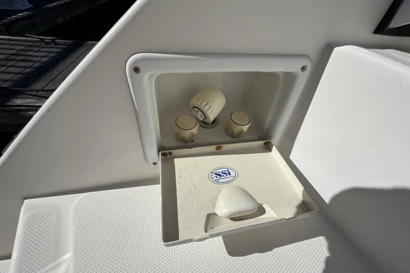 Daylight Yacht Photos Pics Leopard 40 yacht, 2018 model, outdoor shower controls with SSI logo.