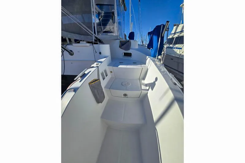 Miss Roxy Yacht Photos Pics Spacious deck of 2006 Dolphin 460 sailboat, featuring sleek design and modern amenities.