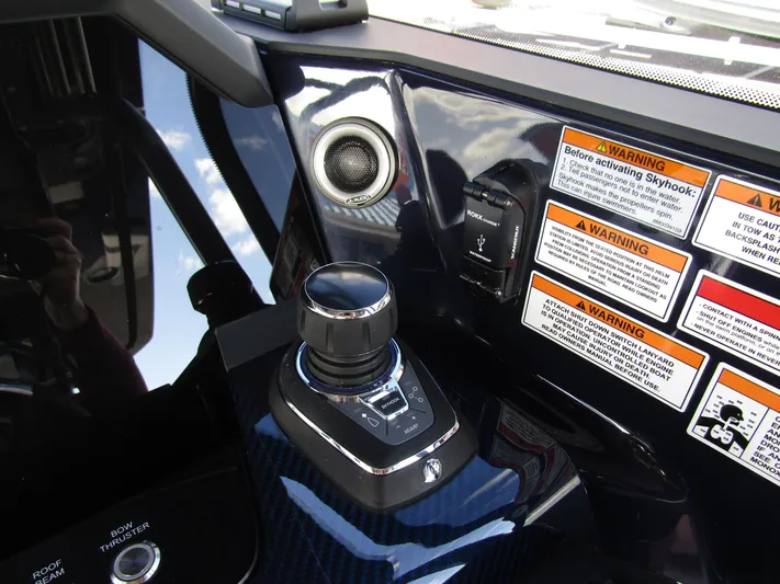  Yacht Photos Pics Control panel of 2024 BRABUS Shadow 900 ST with joystick and warning labels.