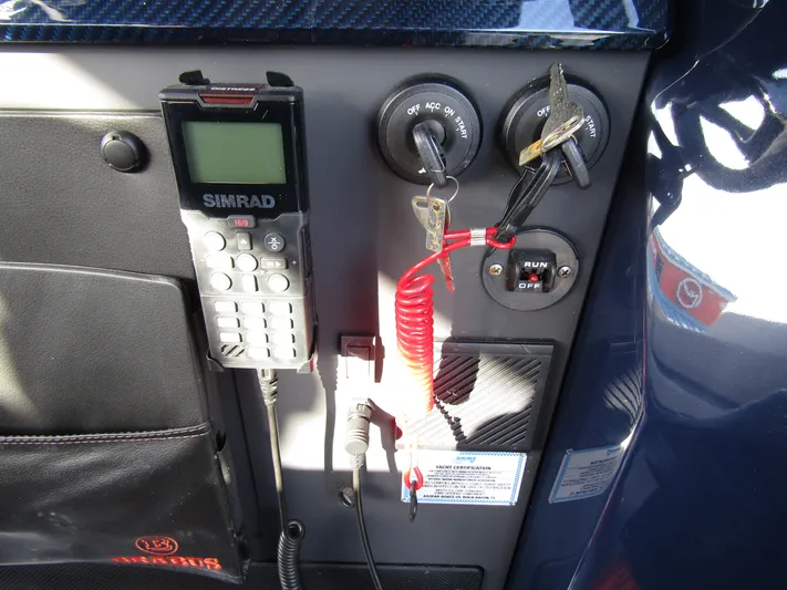  Yacht Photos Pics Control panel of 2024 BRABUS Shadow 900 ST with SIMRAD device and ignition keys.