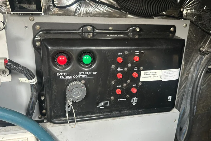  Yacht Photos Pics Engine control panel with emergency stop and start buttons on a 2009 Meridian 441 Sedan.