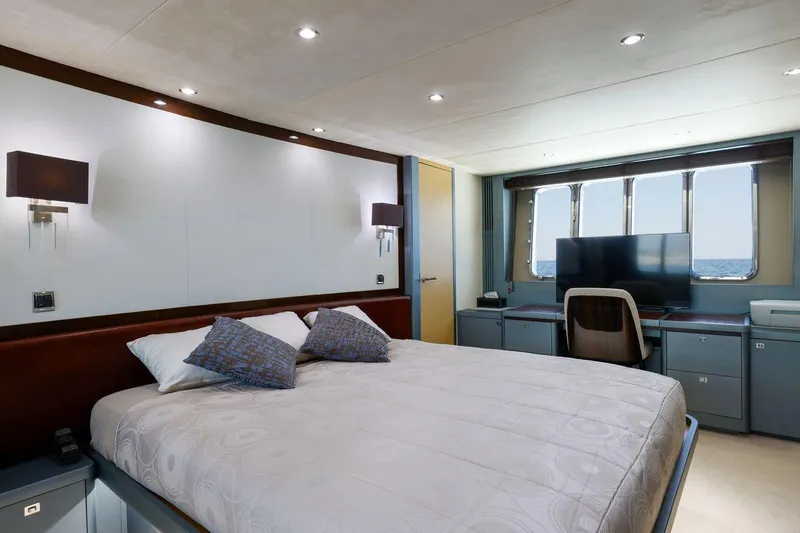  Yacht Photos Pics Luxurious bedroom in 2010 Princess Flybridge 85 Motor Yacht with ocean view.