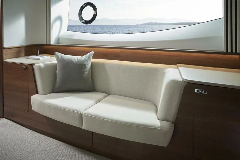  Yacht Photos Pics Luxurious interior of 2026 Princess F65-079 yacht with elegant seating and ocean view.