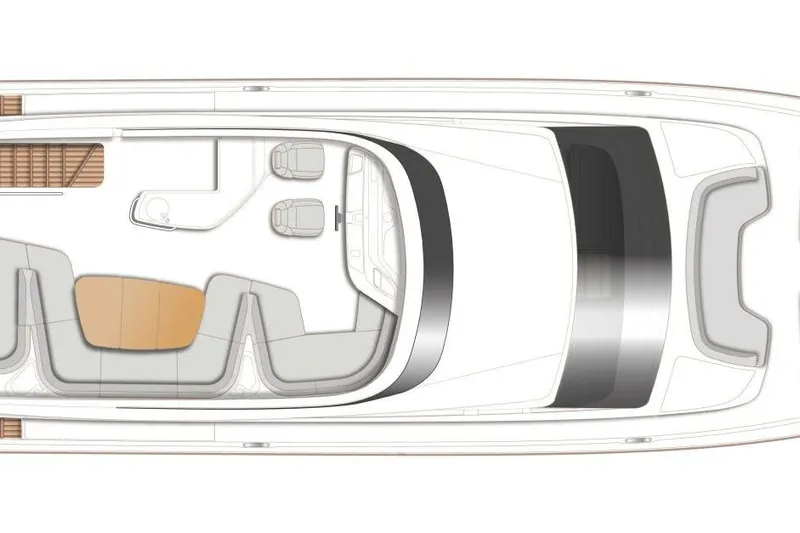  Yacht Photos Pics Top view layout of 2026 Princess F65-079 yacht, showcasing seating and helm area.