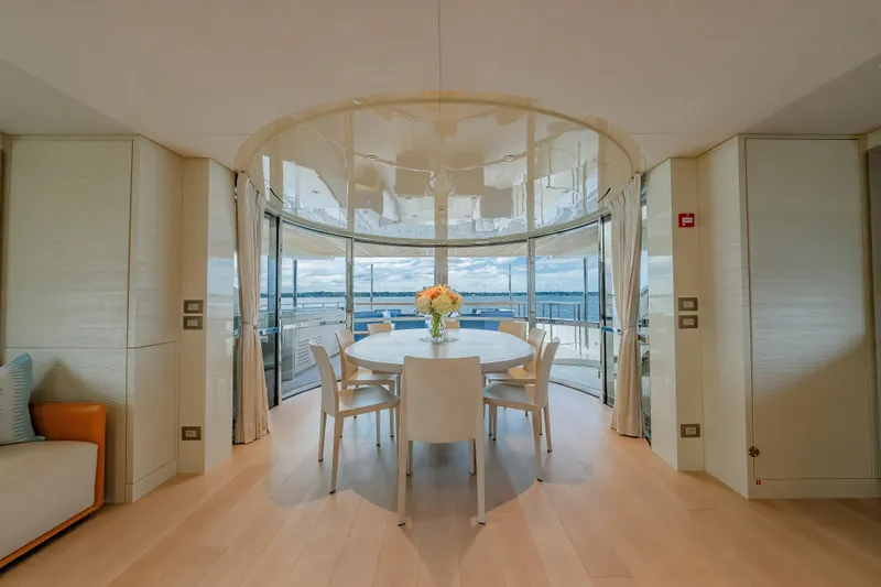 Phoenix Yacht Photos Pics Luxurious dining area on 2019 Sanlorenzo SD112 yacht with panoramic ocean views.