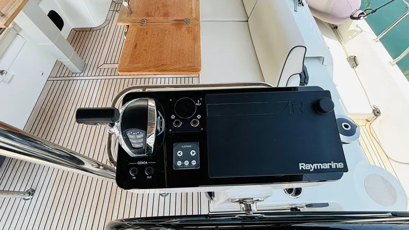  Yacht Photos Pics Cockpit of 2024 Beneteau Oceanis Yacht 54 with Raymarine navigation system.