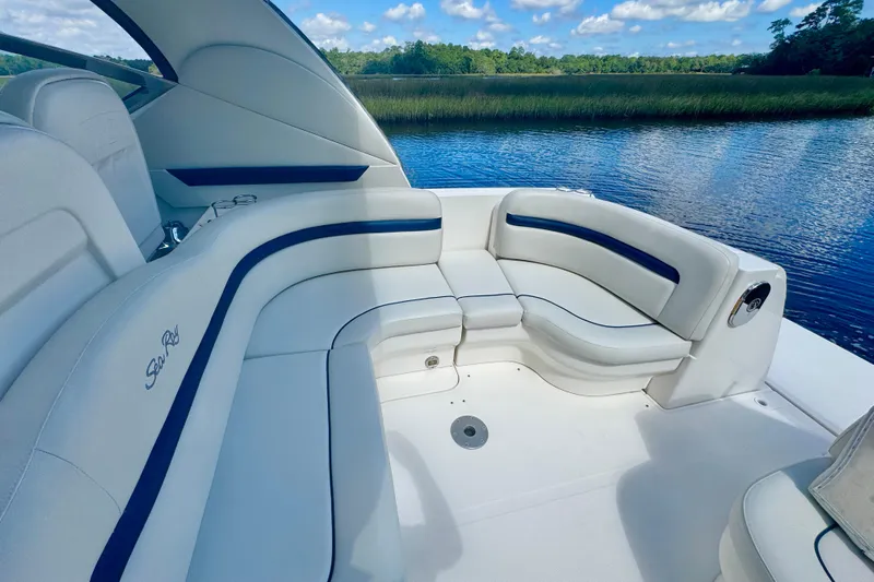  Yacht Photos Pics Luxurious seating on 2010 Sea Ray 390 Sundancer yacht, with scenic water view.