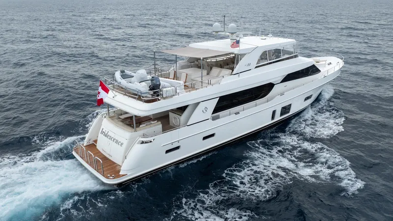 Iridescence Yacht Photos Pics Luxurious 2020 Ocean Alexander 100 MY yacht cruising on open sea.