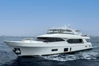 Luxury Ocean Alexander 100 MY yacht cruising on open water, 2020 model.