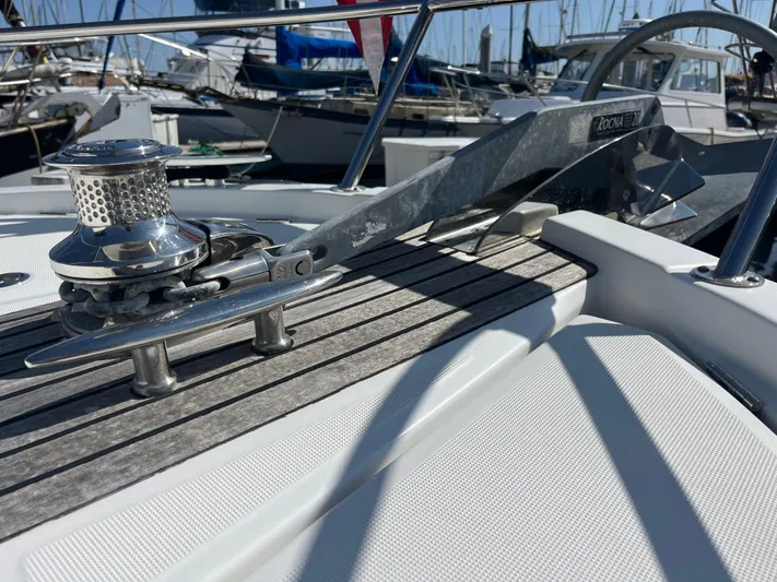 Eleven Seven Yacht Photos Pics 2013 Beneteau Swift Trawler 34 deck with anchor winch and marine hardware.
