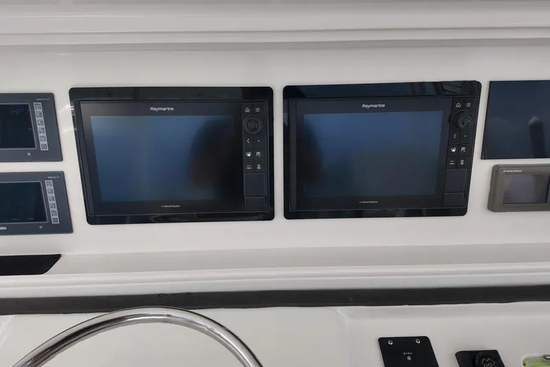  Yacht Photos Pics Control panel of a 2007 Bertram 510 Convertible with Raymarine displays.