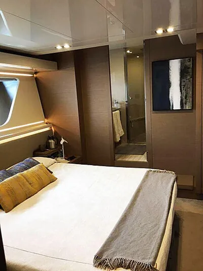  Yacht Photos Pics Luxurious bedroom interior of 2017 Custom Line Navetta 28 yacht with modern decor.
