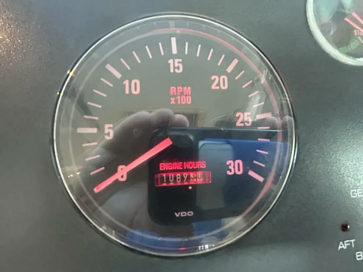 Native Dancer Yacht Photos Pics Close-up of Tiara Yachts 3800 Open 2002 tachometer showing engine hours.