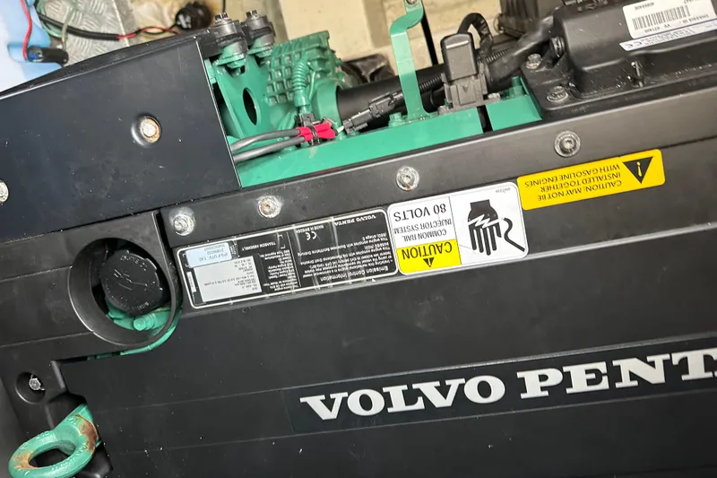 Sweet Yacht Photos Pics Engine compartment of 2017 Bavaria Virtess 420 Fly with Volvo Penta components.