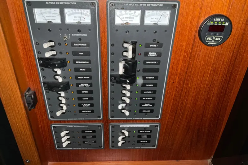 Hot Tuna Yacht Photos Pics Electrical control panel on a 2002 American Tug Hull #24 boat.