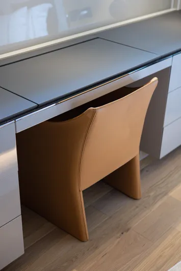 Mini K2 Yacht Photos Pics Modern desk with brown chair, Extra X99 FAST 2022 model, wooden floor.