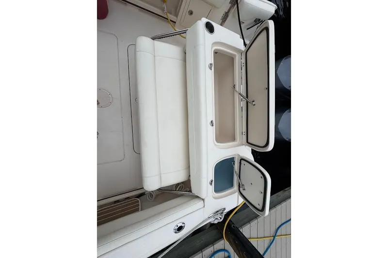  Yacht Photos Pics 2020 Grady-White Freedom 285 boat interior with open storage compartments.