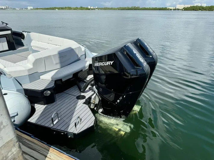  Yacht Photos Pics 2025 Ranieri CAYMAN 38.0 EXECUTIVE with dual Mercury outboard engines on water.