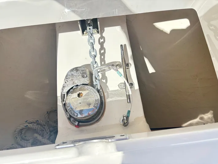  Yacht Photos Pics Anchor chain and winch system on a 2015 Regulator 34 CC boat.