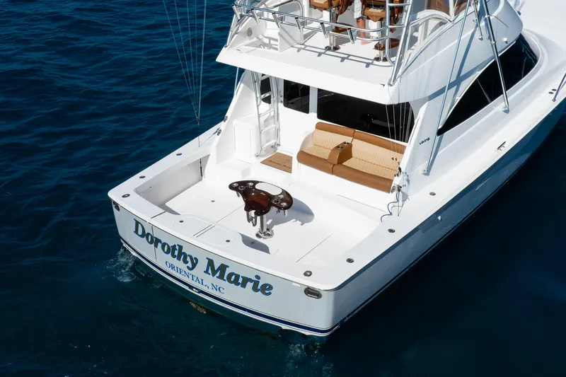 Dorothy Marie Yacht Photos Pics 2017 Viking 48 Convertible yacht "Dorothy Marie" on blue ocean waters.