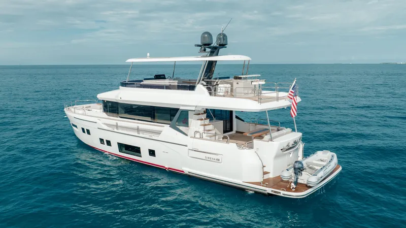 My Lady Y Yacht Photos Pics Luxury Sirena 68 yacht cruising on open sea, 2023 model.