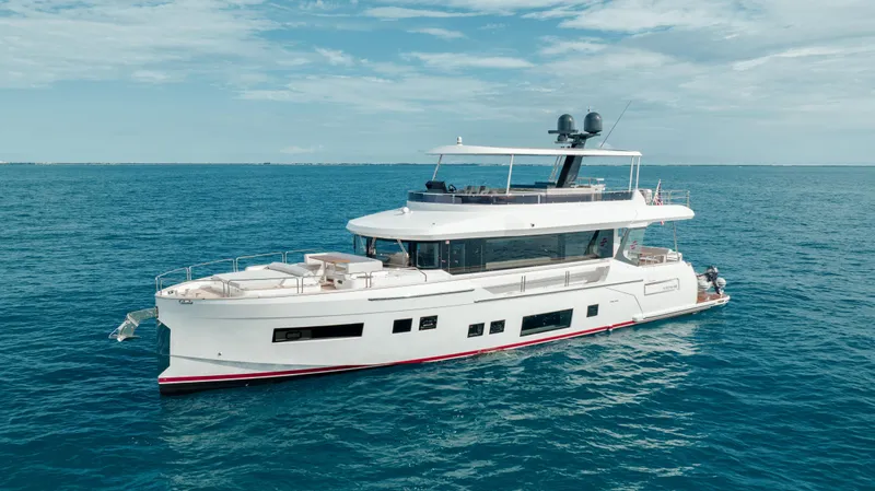 My Lady Y Yacht Photos Pics Luxury Sirena 68 yacht cruising on open sea, 2023 model.